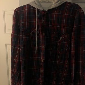 Long Sleeve Flannel Button up with hood